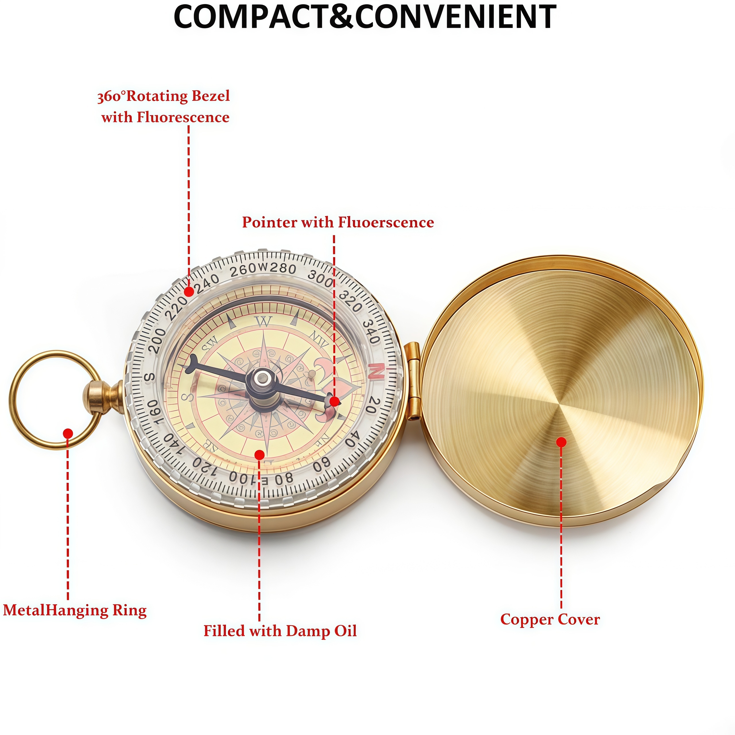 Brass Outdoor Compass - Gold C - Compass Lensatic review and price